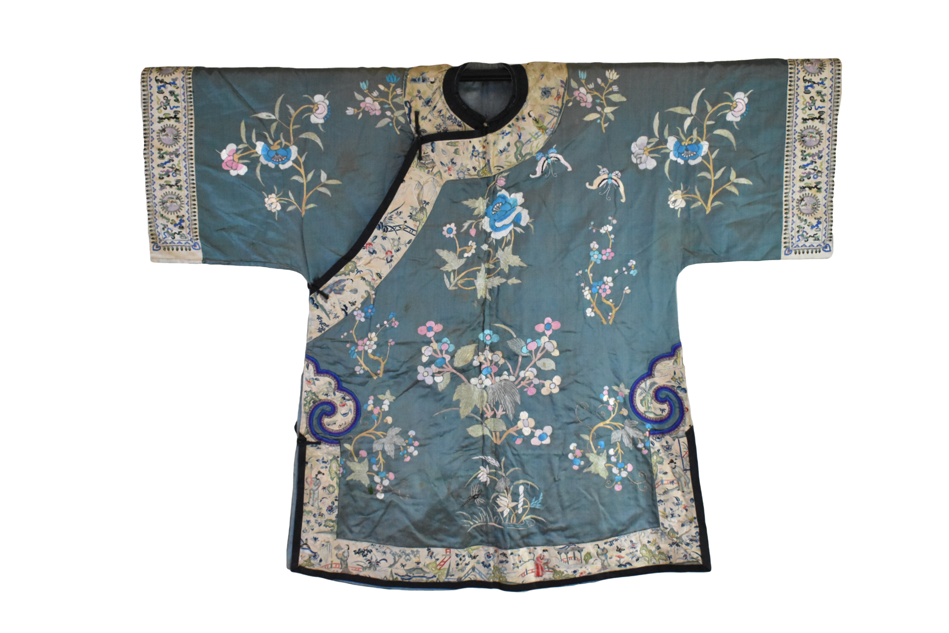 CHINESE BLUE EMBRODIERY ROBE W/