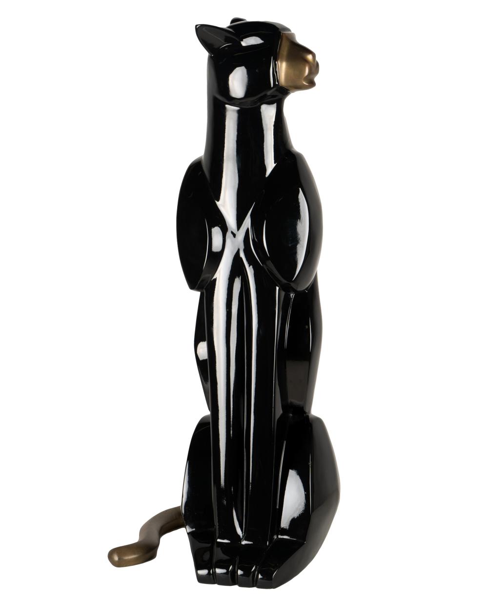 LARGE BLACK FIBERGLASS AND BRASS CAT