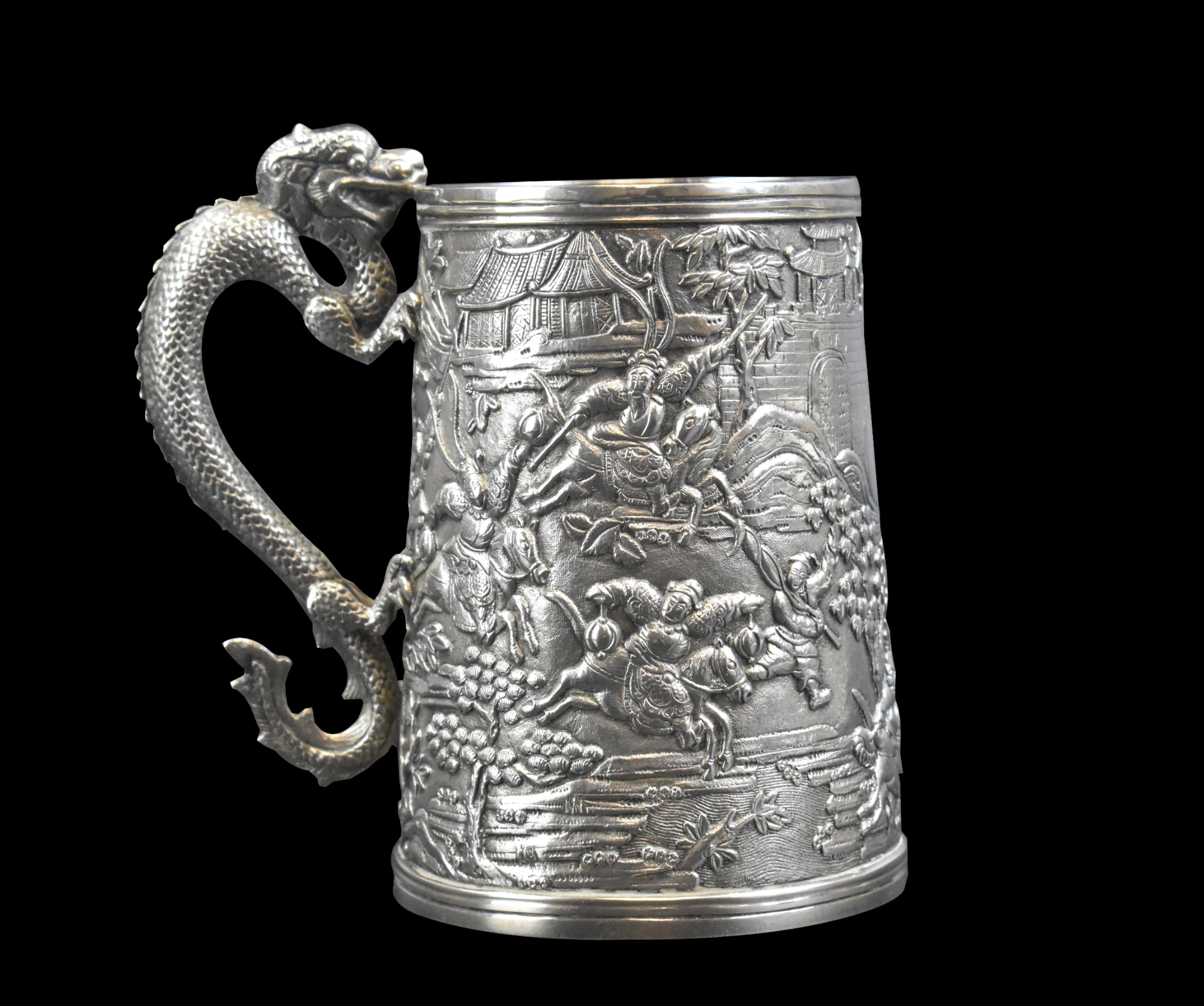 CHINESE EXPORT SILVER CARVED DRAGON 30193d