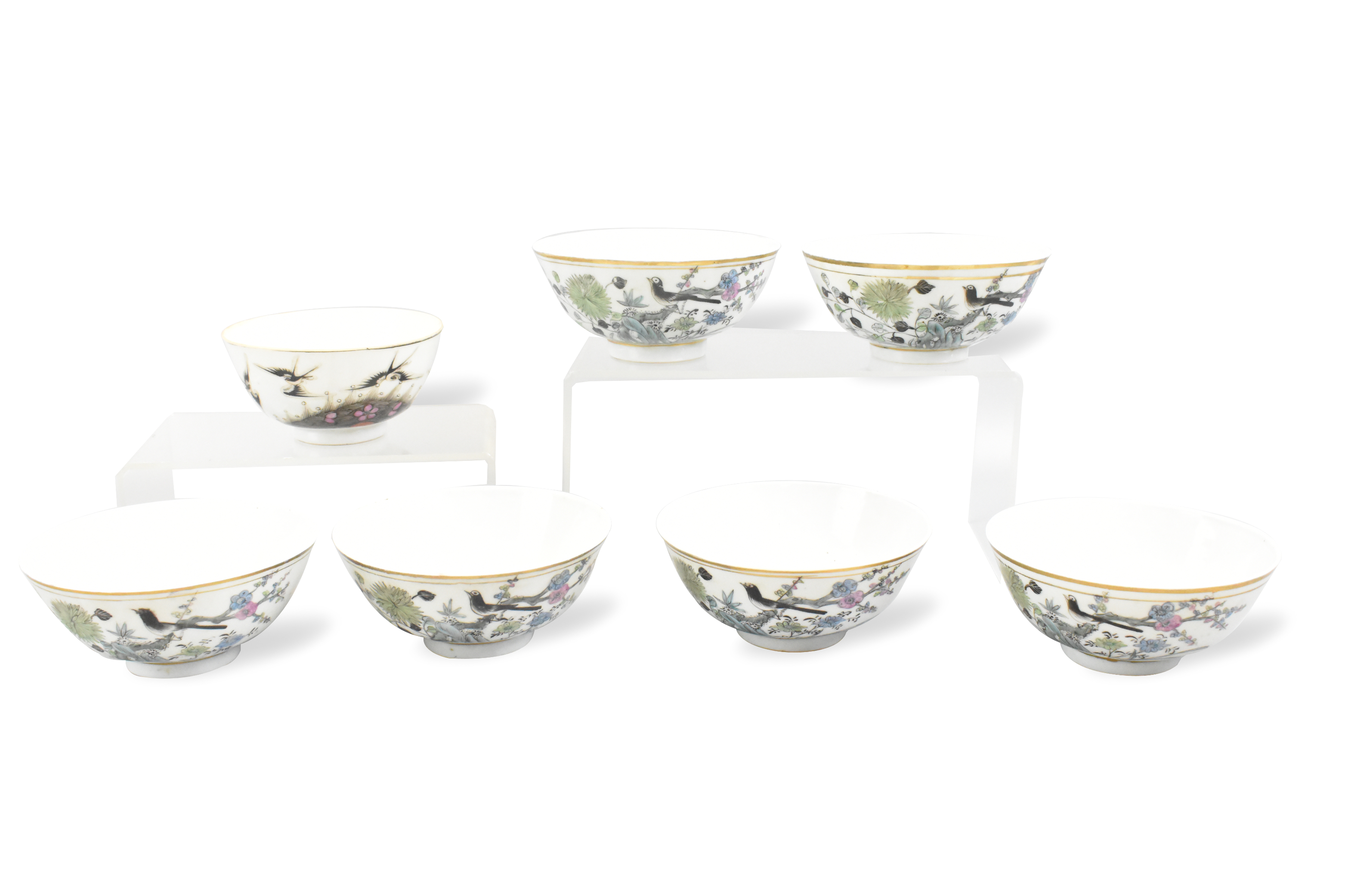 GROUP OF 7 FAMILLE ROSE BOWLS  3019ff