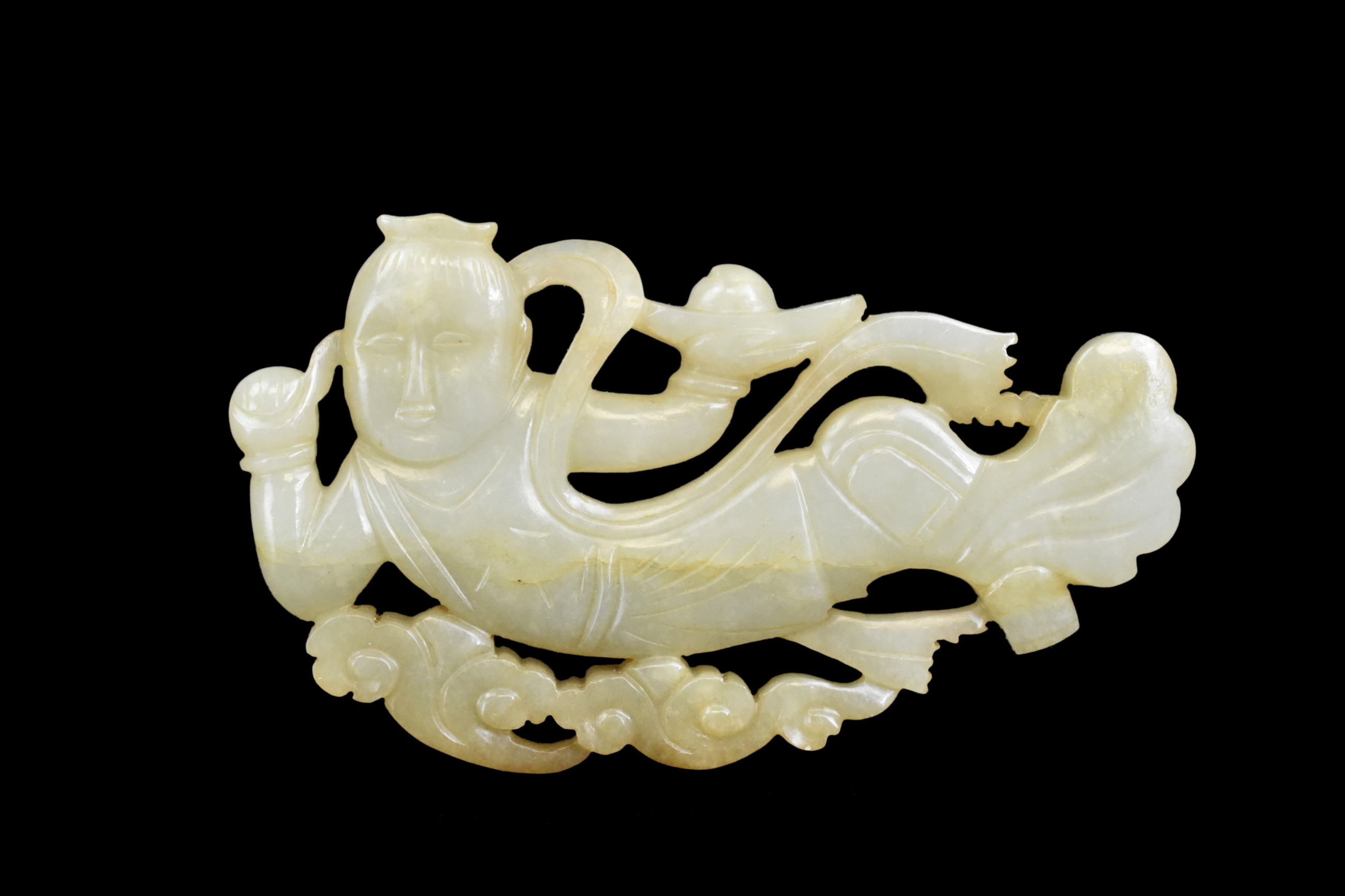 CHINESE JADE CARVED FLYING ATTENDANT,