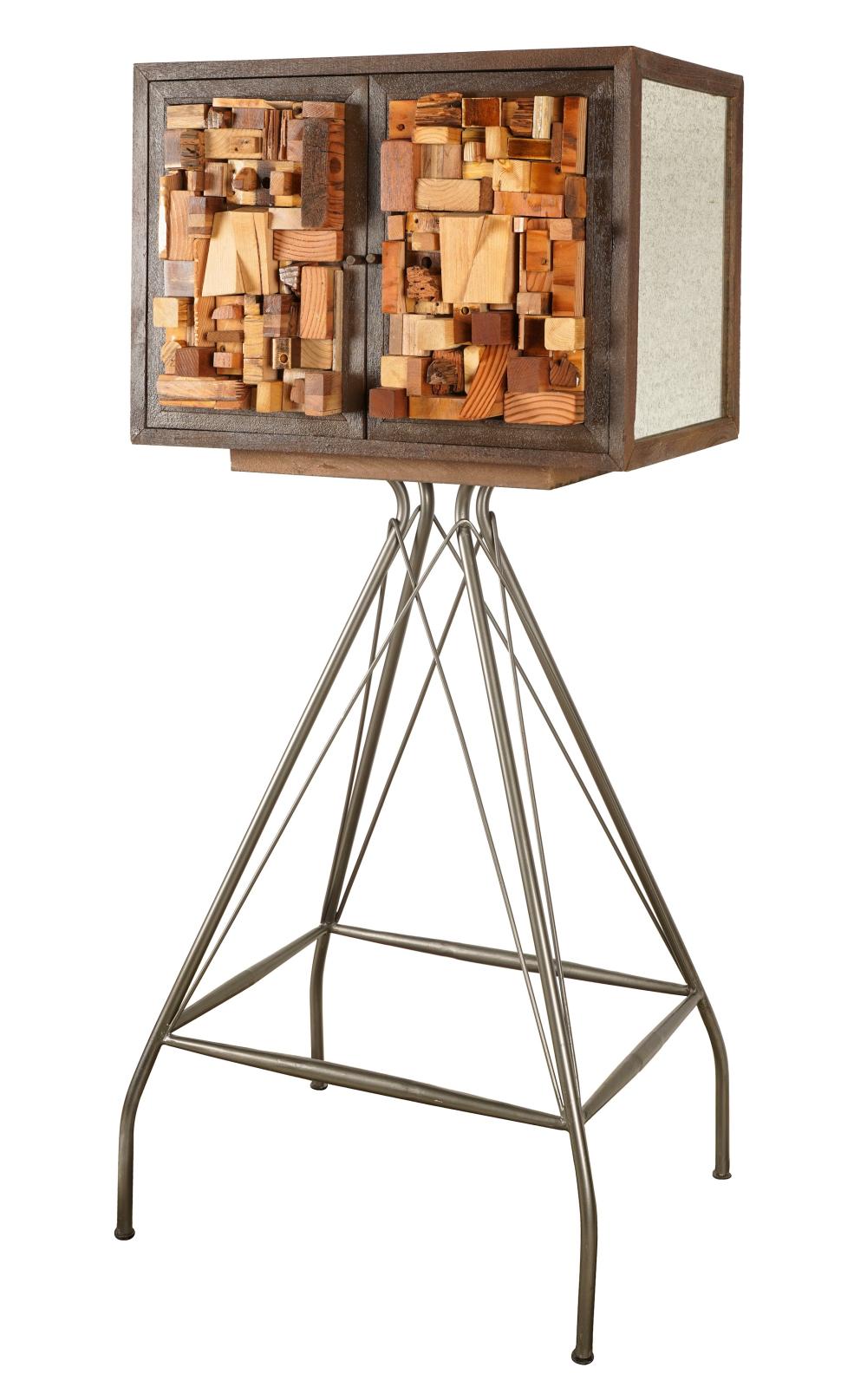 BRUTALIST-STYLE WINE CABINET ON STANDsmoked