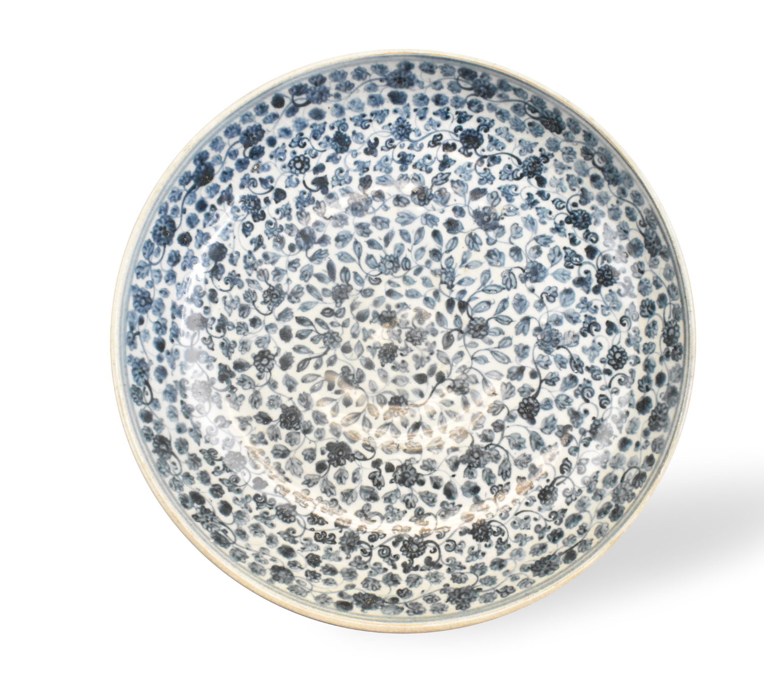 CHINESE BLUE & WHITE FLORAL CHARGER,