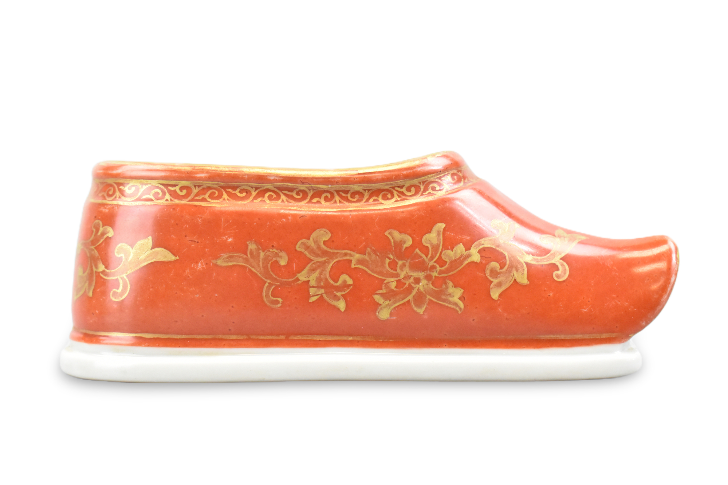 CHINESE GILT IRON RED SHOE W/ EROTIC