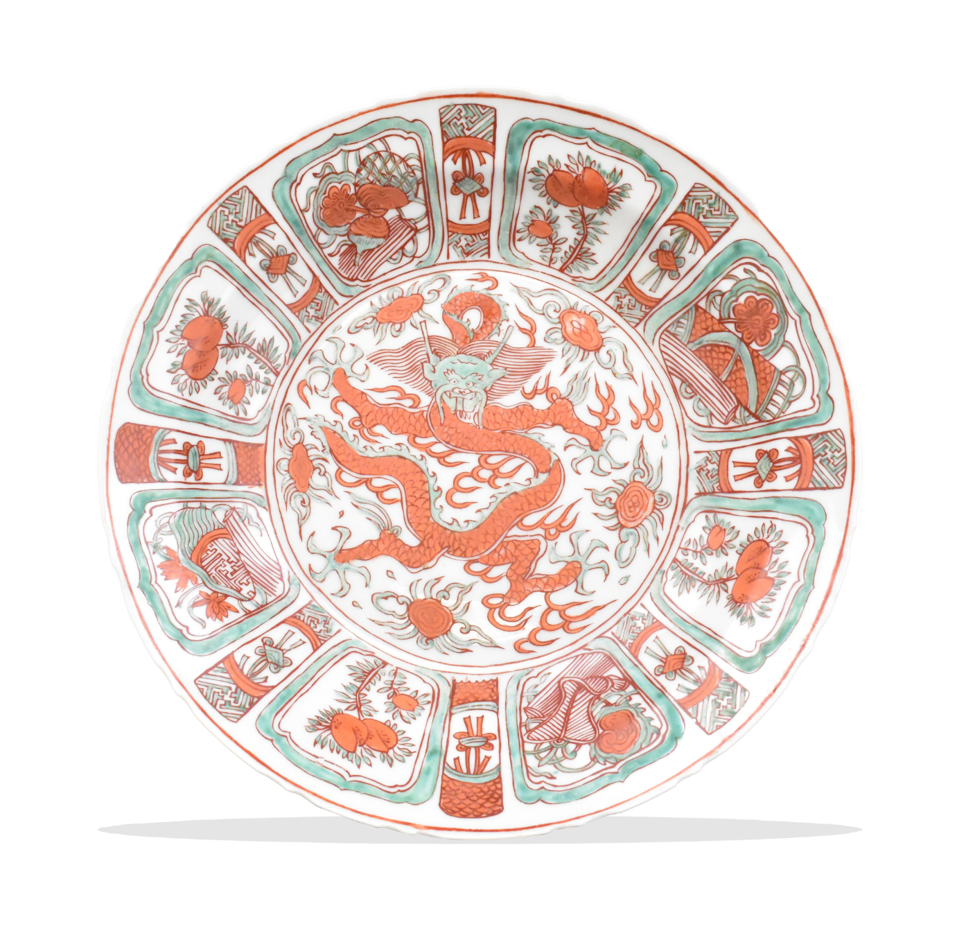 CHINESE GREEN & IRON RED DRAGON PLATE,ROC