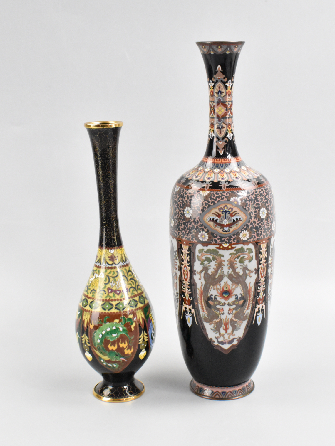 2 JAPANESE CLOISONNE VASES MEIJI 301b0b