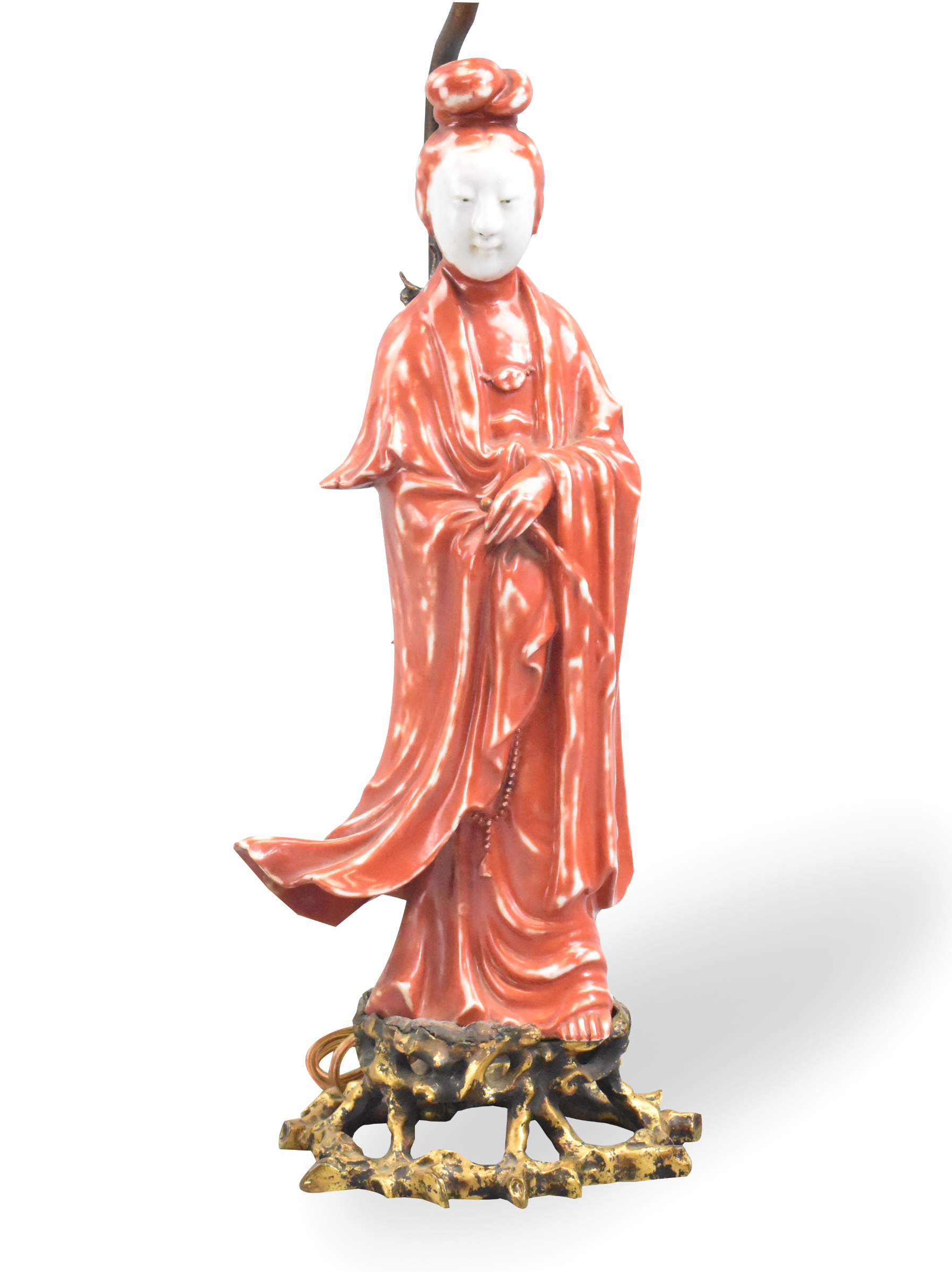 CHINESE CORAL RED GUANYIN FIGURE  301b29