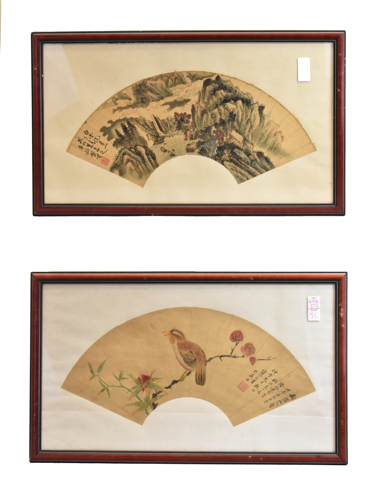 2 CHINESE FAN PAINTING OF BIRD 301b41