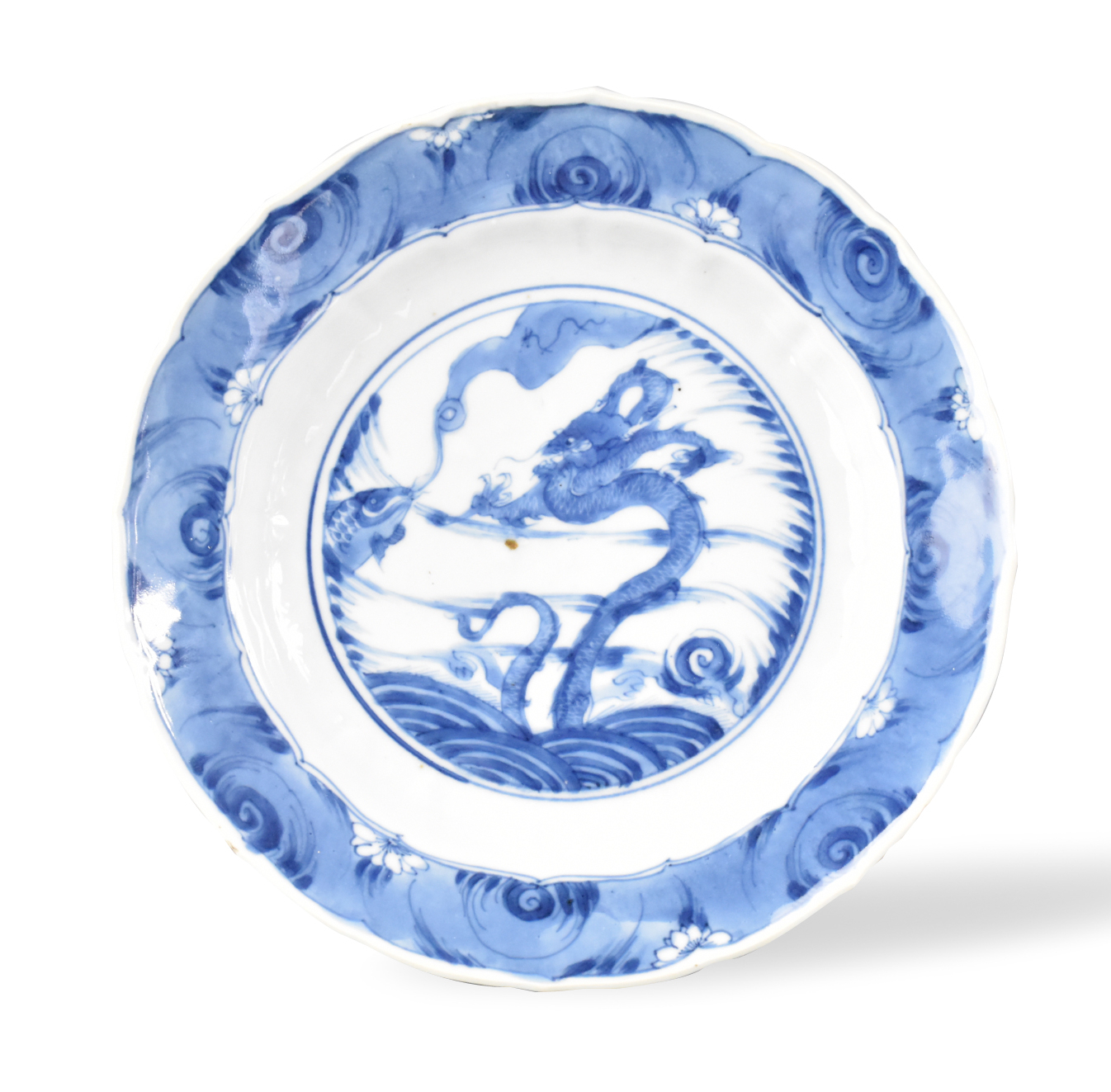 CHINESE BLUE & WHITE DRAGON PLATE,