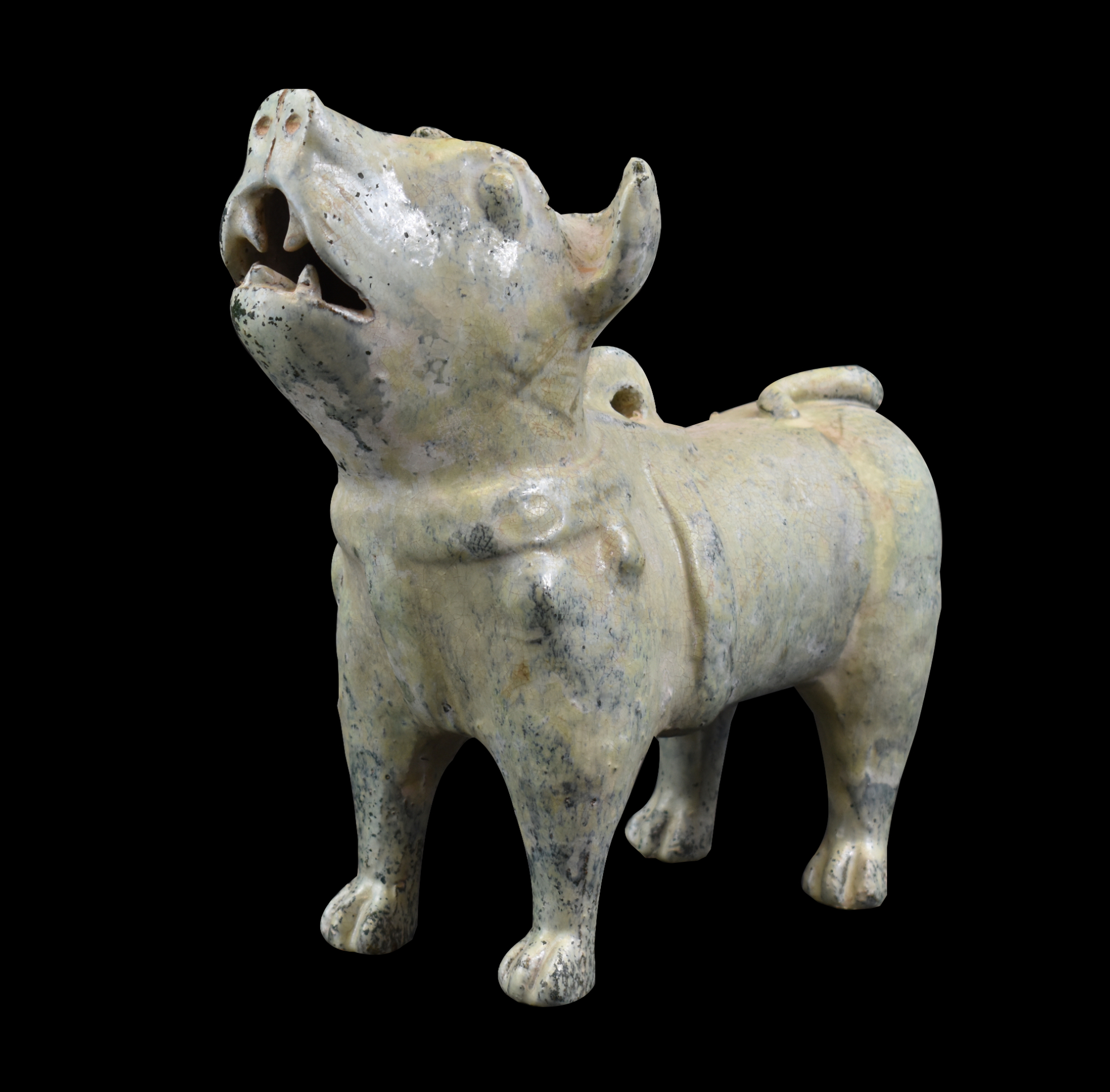 CHINESE GREEN GLAZED POTTERY DOG  301bf1