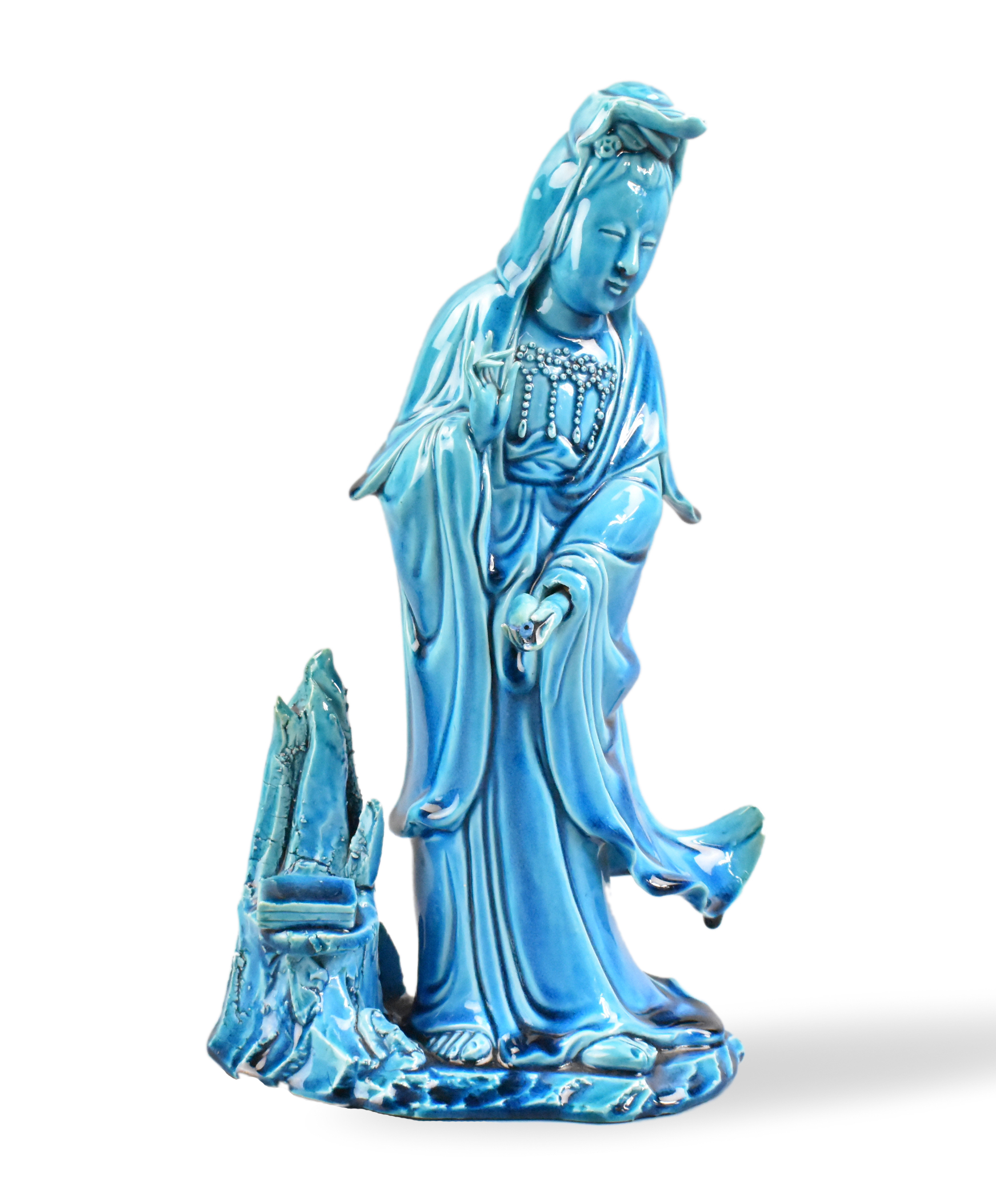 CHINESE PEACOCK BLUE GLAZED GUANYIN,