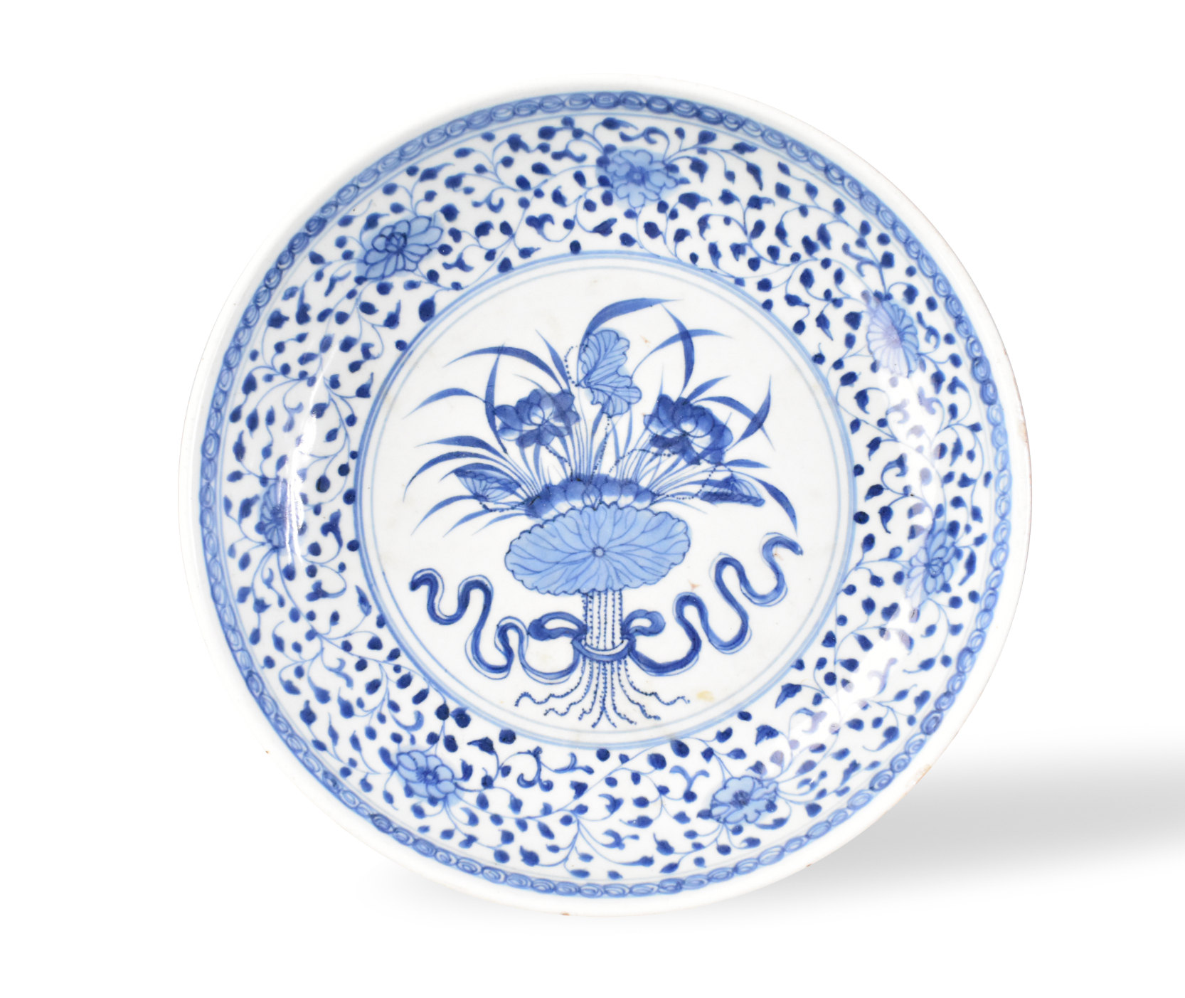 CHINESE BLUE & WHITE LOTUS PLATE,