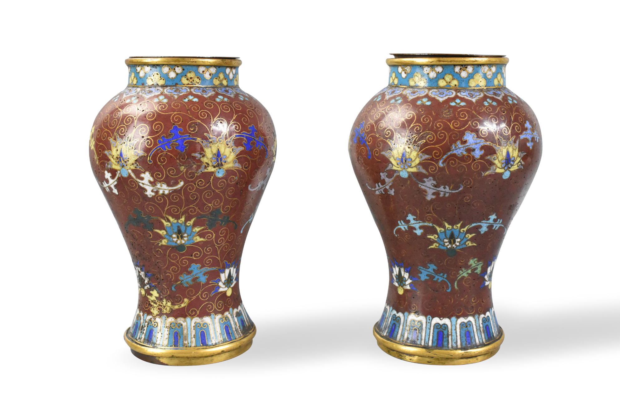 PAIR OF CHINESE CLOISONNE VASES,