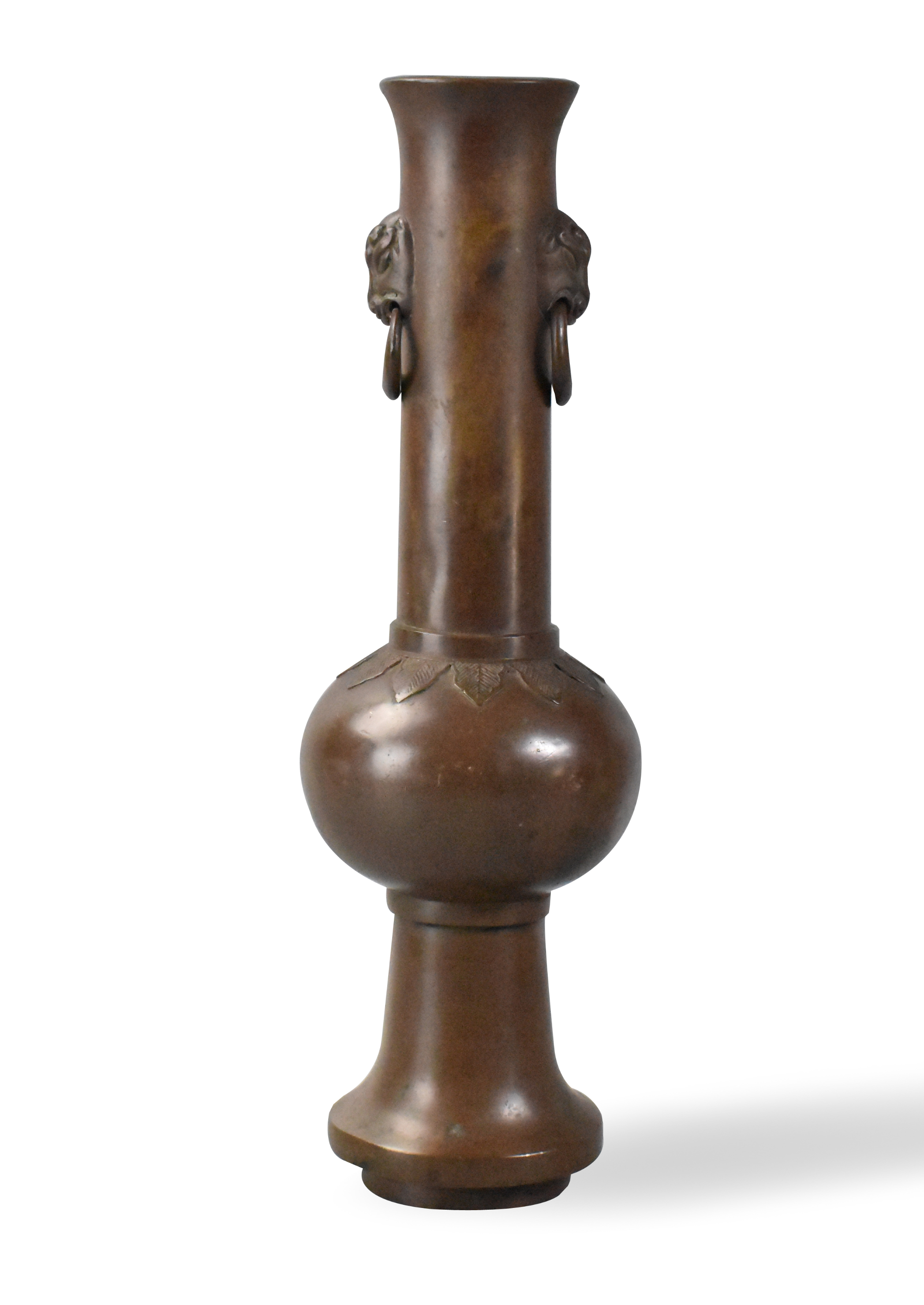 TALL CHINESE BRONZE VASE W/ MASK