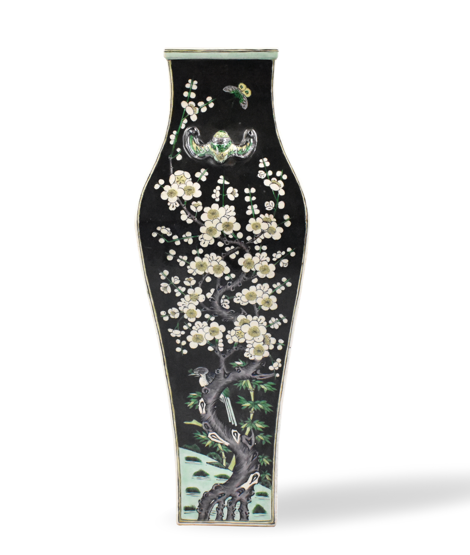 CHINESE FAMILLE NOIR VASE W BIRDS 301d1e