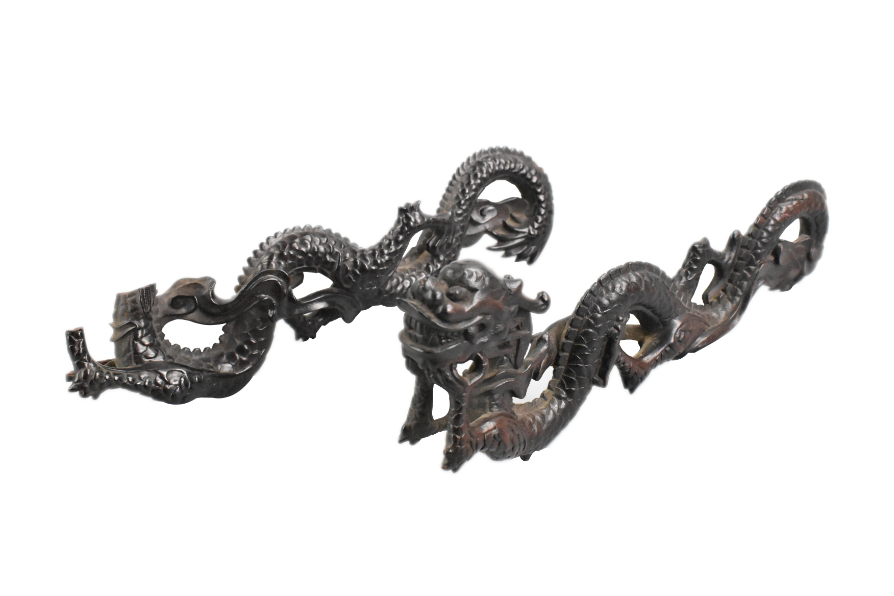 PAIR OF CHINESE WOOD CARVED DRAGONS,