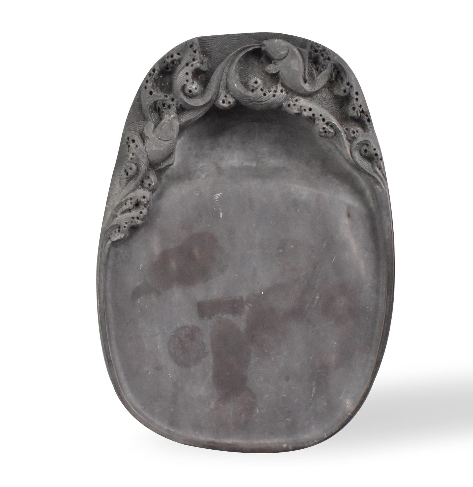 CHINESE INKSTONE W CARPS AND OCEAN 301d4a