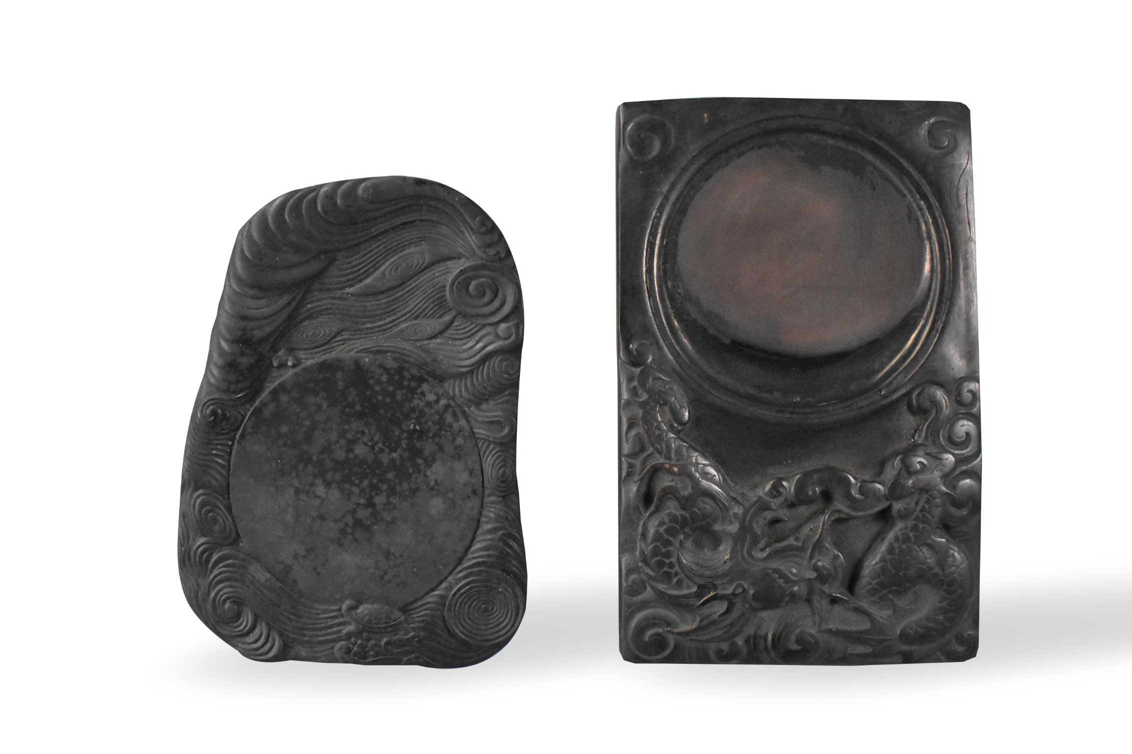 2 CHINESE INKSTONES W/ TURTLE AND