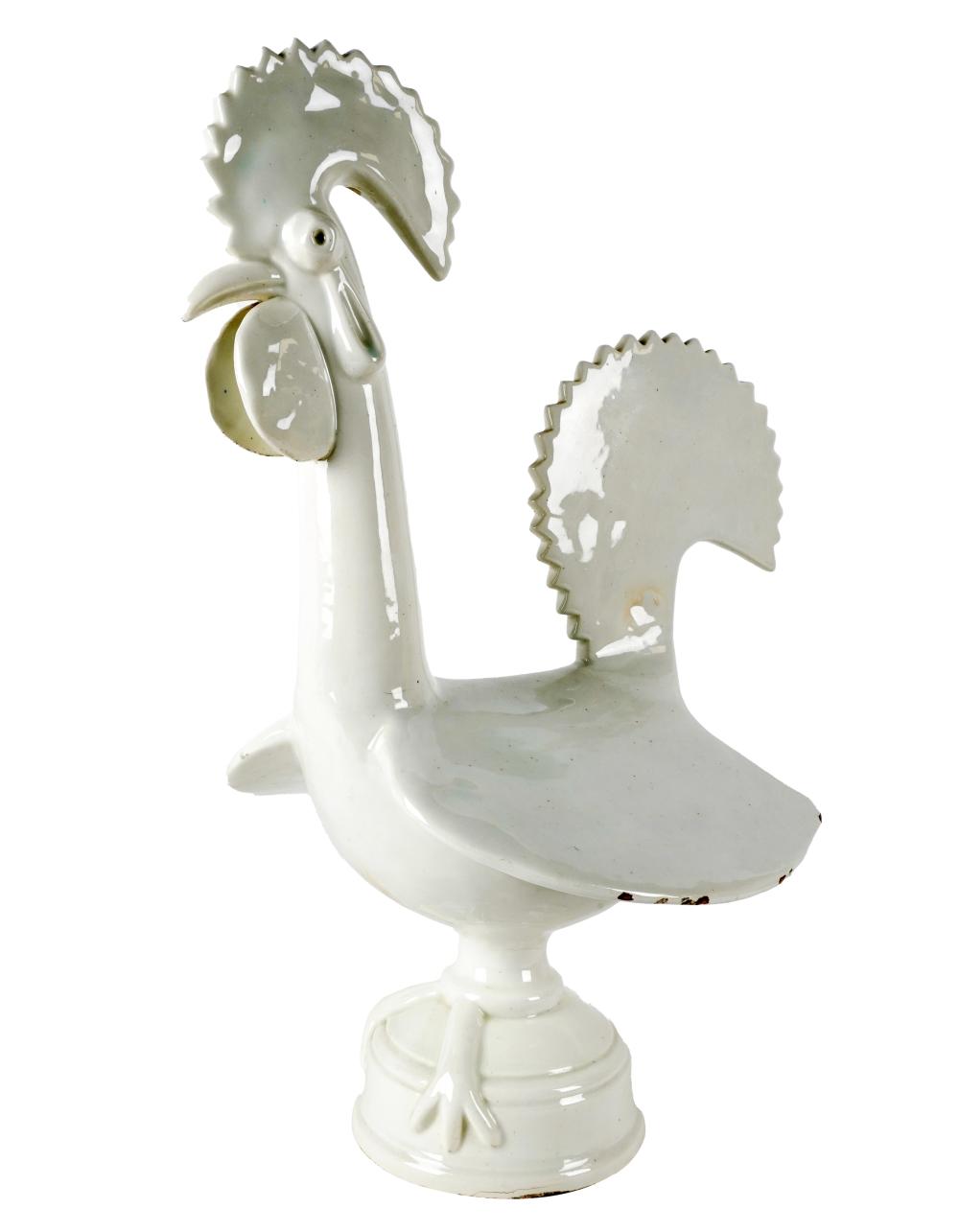 SPANISH WHITE-GLAZED CERAMIC ROOSTER