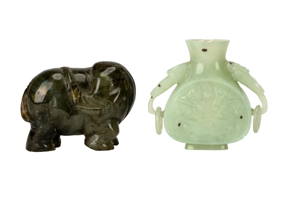 TWO CHINESE GREEN JADE SNUFF BOTTLESone 301e11