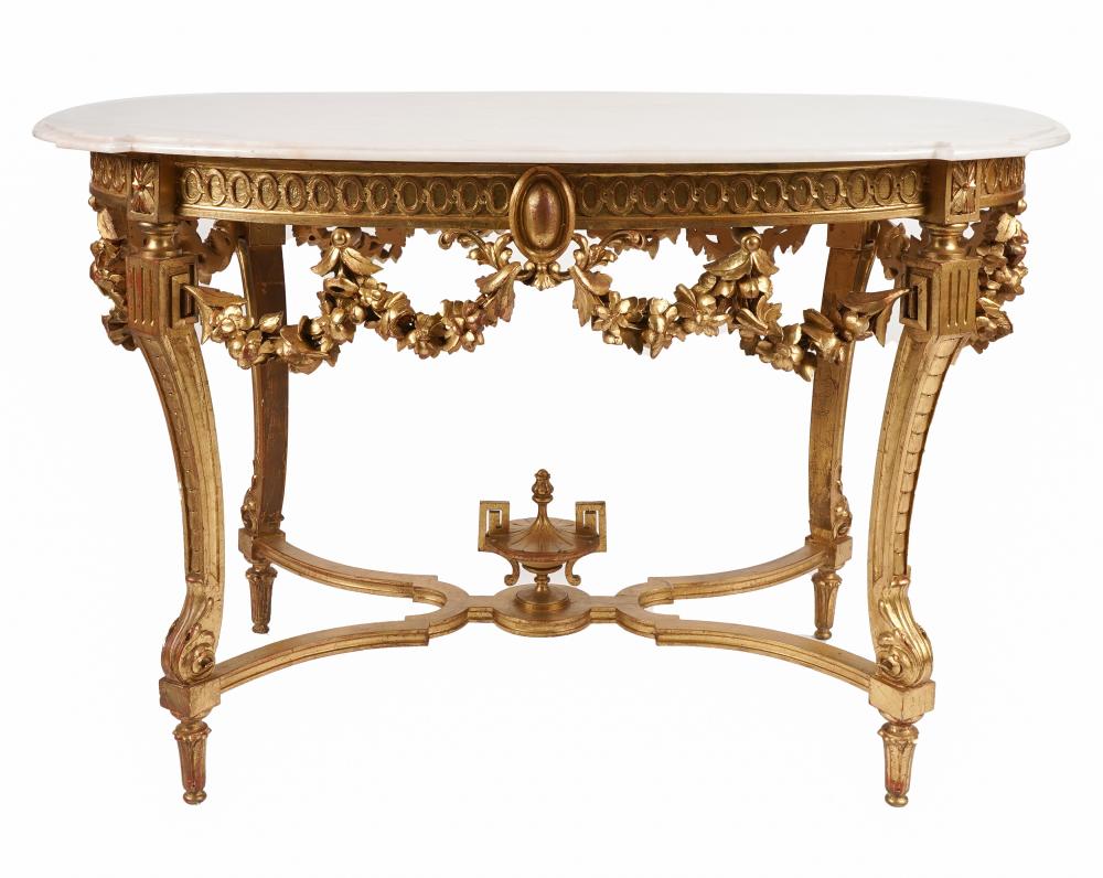 CARVED GILTWOOD MARBLE-TOP SALON