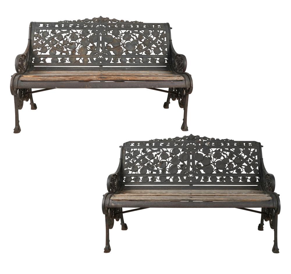 PAIR OF VICTORIAN IRON AND WOOD