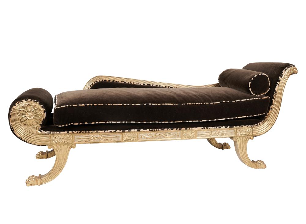 REGENCY-STYLE GILTWOOD CHAISE LONGUEcovered