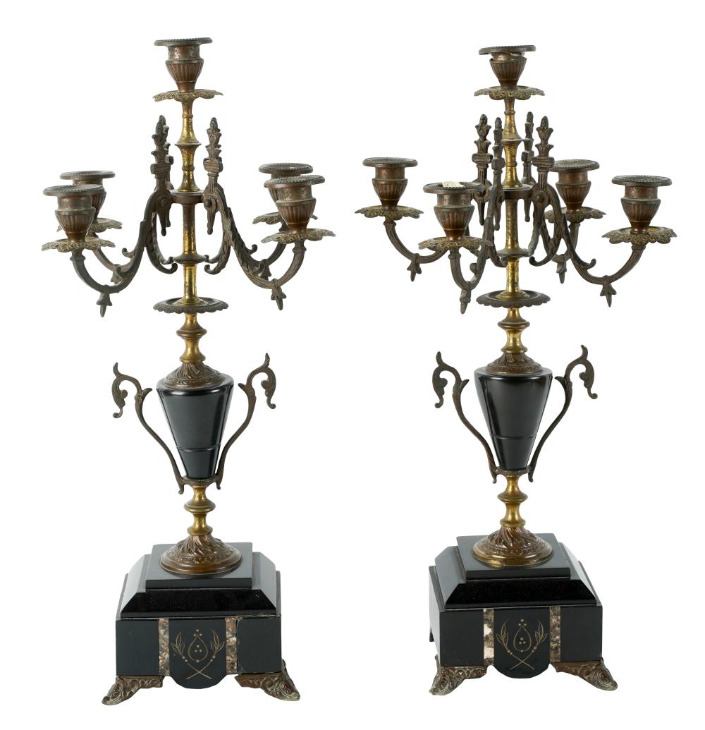 PAIR OF GILT METAL AND SLATE CANDELABRAhaving 301ea6