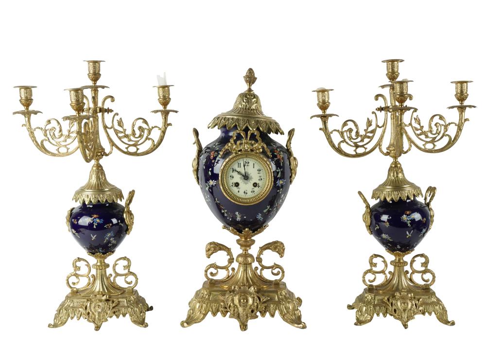 GILT METAL-MOUNTED PORCELAIN CLOCK