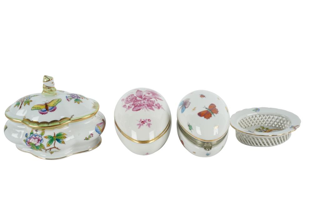 FOUR PIECES OF HEREND PORCELAINeach