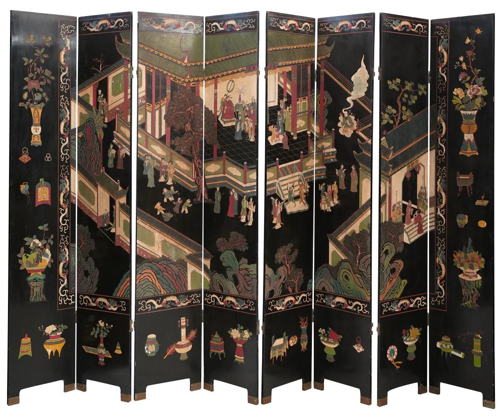 CHINESE EIGHT-PANEL COROMANDEL SCREENcomprising