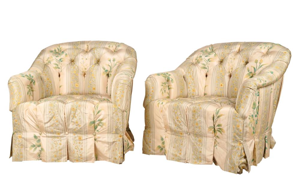 PAIR OF FLORAL SILK UPHOLSTERED 301f05