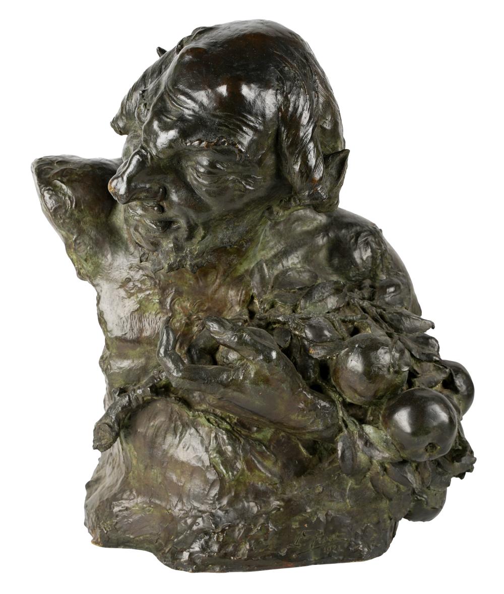 BRONZE BUST OF A SATYR1921; signed