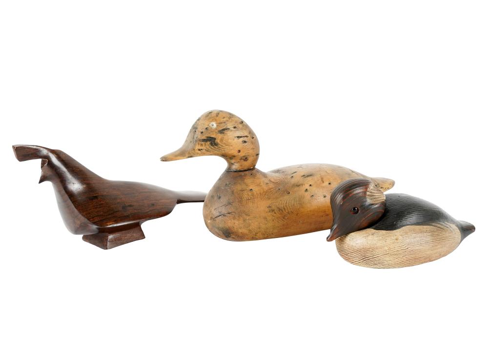 THREE CARVED WOOD DECOY DUCKSthe 301f96