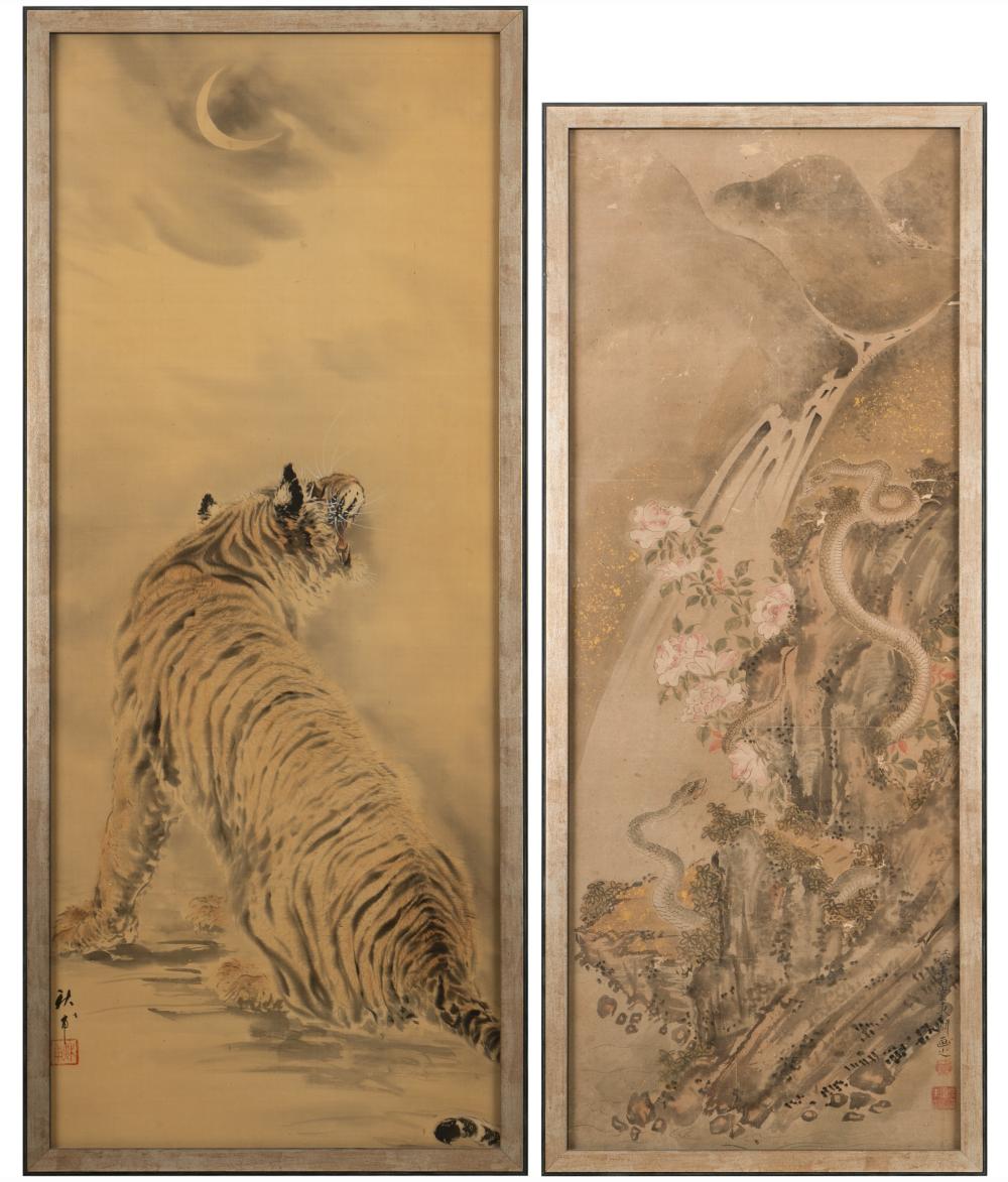 TWO FRAMED CHINESE SCROLL PAINTINGSthe