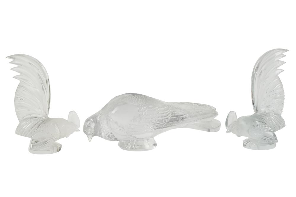 GROUP OF THREE LALIQUE GLASS BIRD