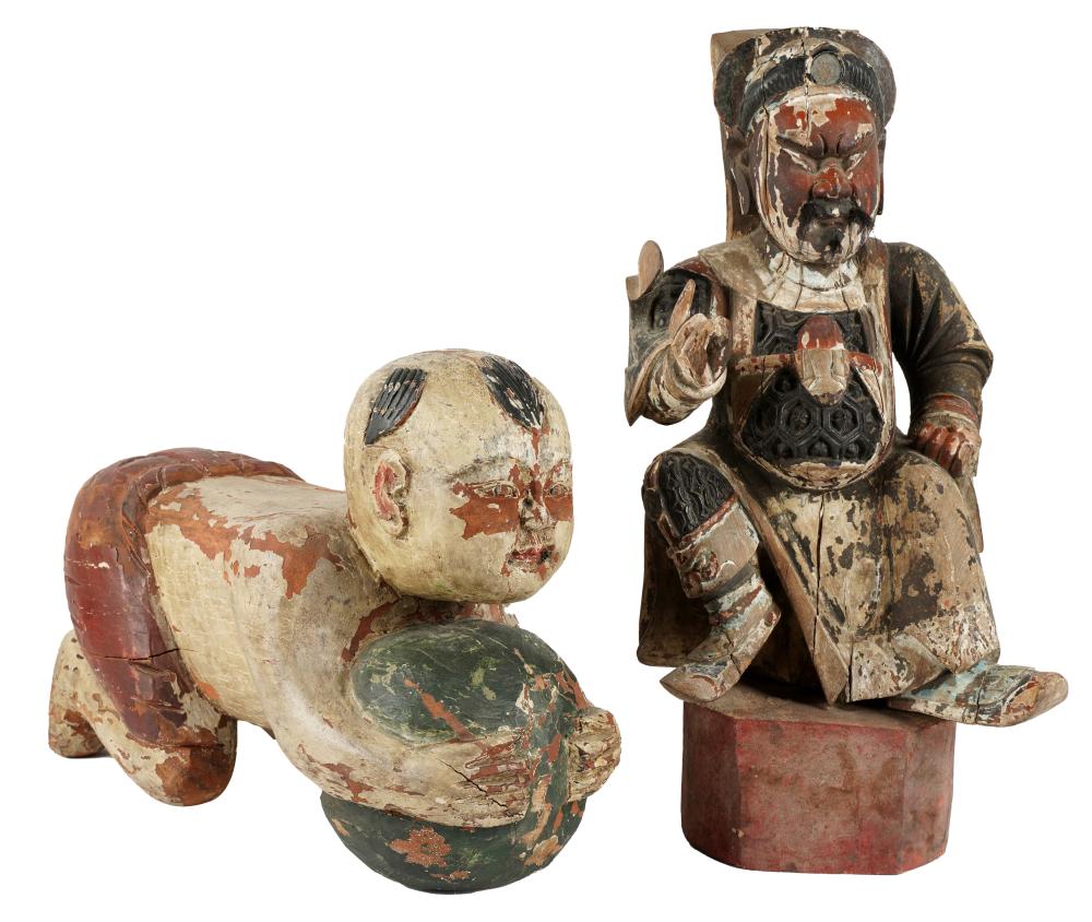 TWO ASIAN CARVED AND POLYCHROME PAINTED 304861