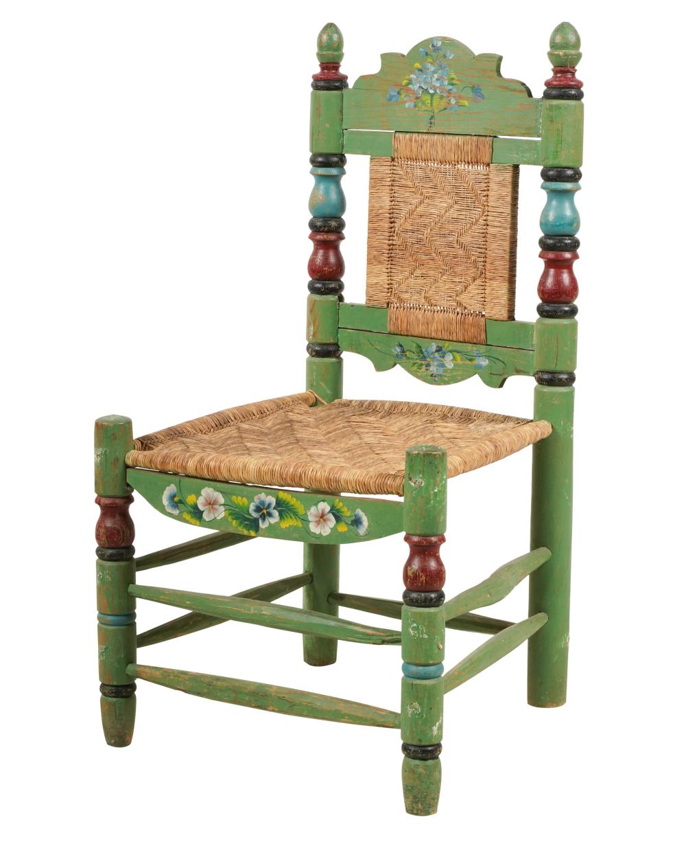 MEXICAN GREEN PAINTED WOOD CHAIRMexican 30488c