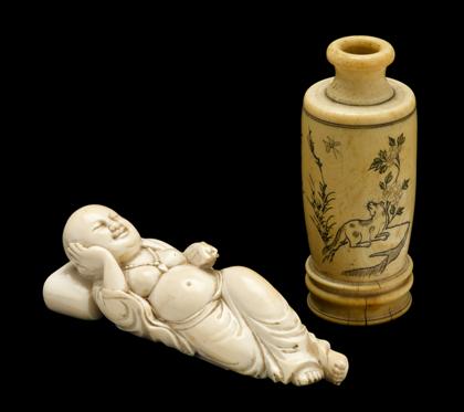 Chinese elephant ivory vase and Budai