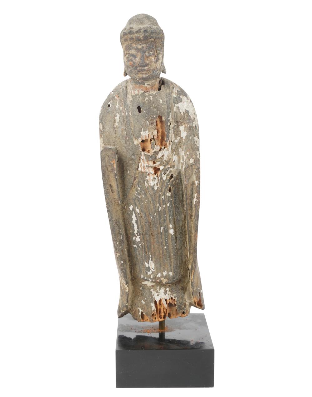 ASIAN CARVED WOOD STANDING BUDDHA