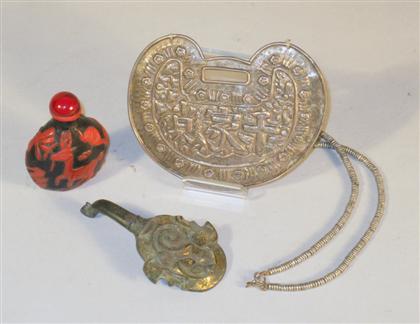 Chinese silver pendant and gilt bronze