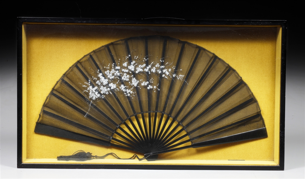 Antique black lacquer fan with