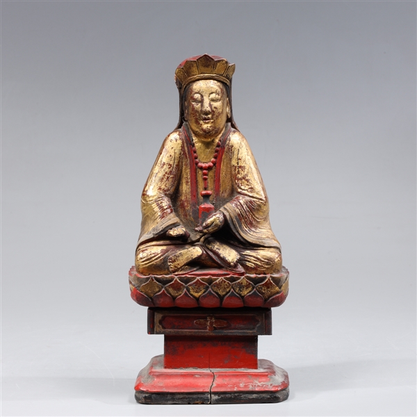 Antique carved wood Buddha figure;