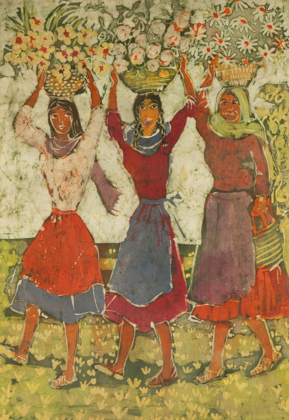 BATIK PAINTING OF WOMEN WITH FLOWER