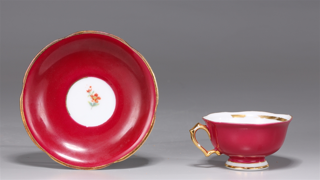Painted porcelain cup and saucer,