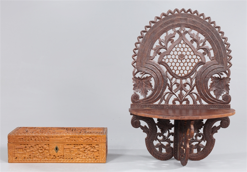 Group of two carved wood Chinese