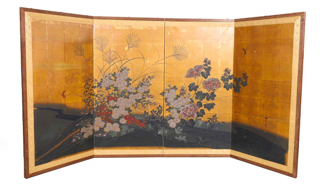 Vintage Japanese gilded 4-panel