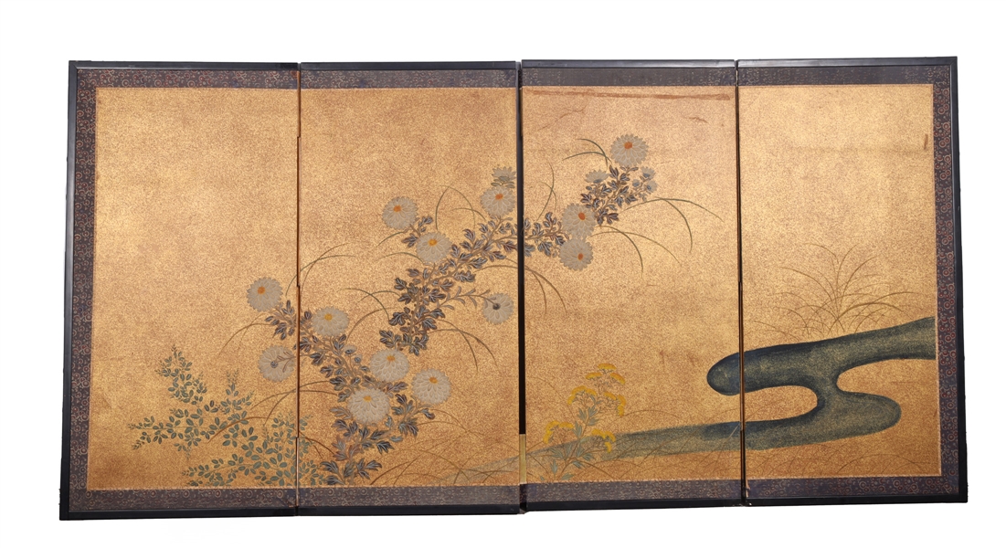 Antique Japanese gilded screen;