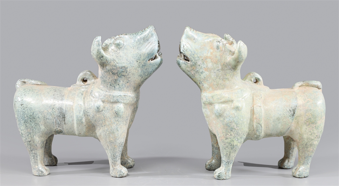 Pair of Chinese green glazed pottery