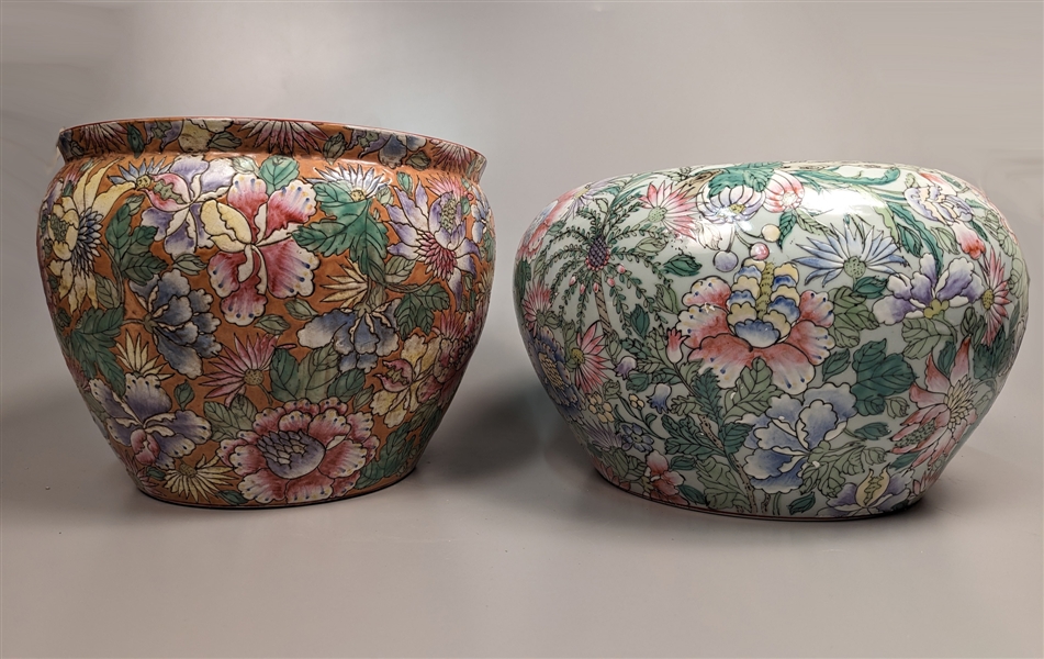 Two Chinese Qing-style, enameled porcelain